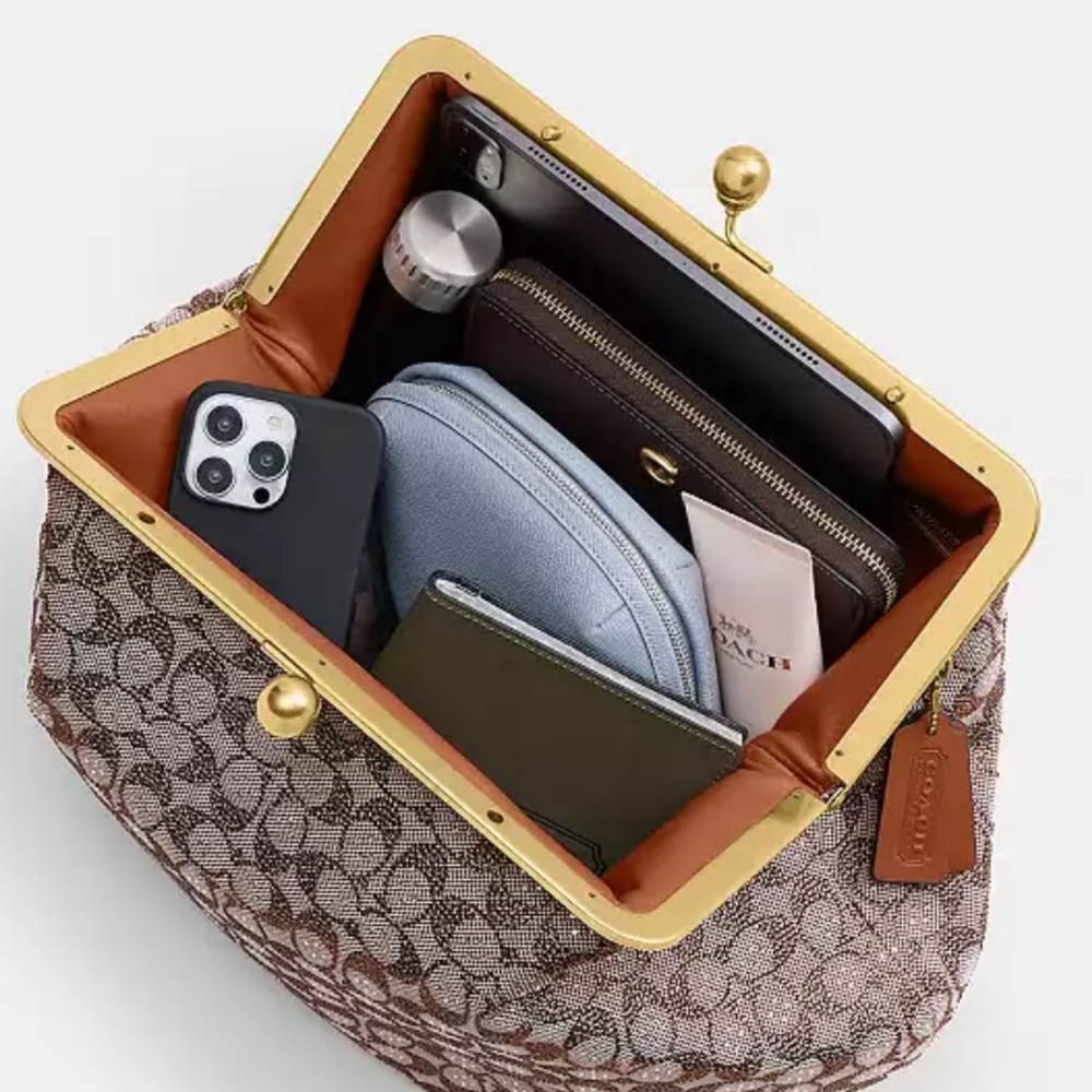 Large Kisslock Frame Bag In Crystal Signature Jacquard - Picture 5 of 5